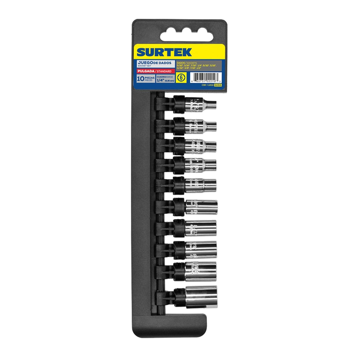 Surtek S05S Juego de 10 Dados en Pulgadas, 1/4"