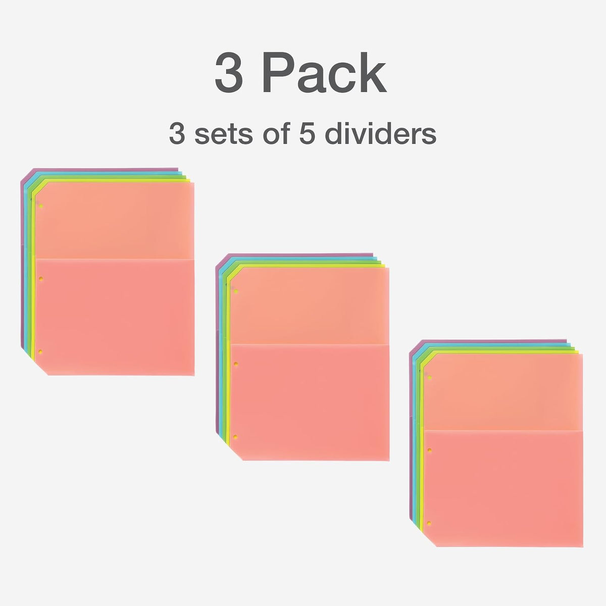 Oxford 59801 - Divisores de carpeta de polietileno, bolsillo doble, organizadores de 3 agujeros, colores pastel, 5 organizadores antiadherentes sin pestañas, paquete de 3 divisores índices