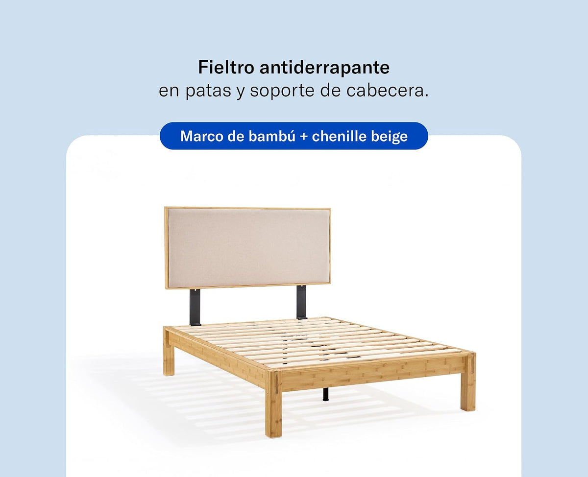 Luuna - Cabecera Cama Queen Size, Cabecera de Cama de Madera de Bambú, Respaldo para Cama Resistente, Tapizada, Garantìa de 1 Año, Color Beige