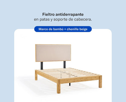 Luuna - Cabecera Cama Queen Size, Cabecera de Cama de Madera de Bambú, Respaldo para Cama Resistente, Tapizada, Garantìa de 1 Año, Color Beige