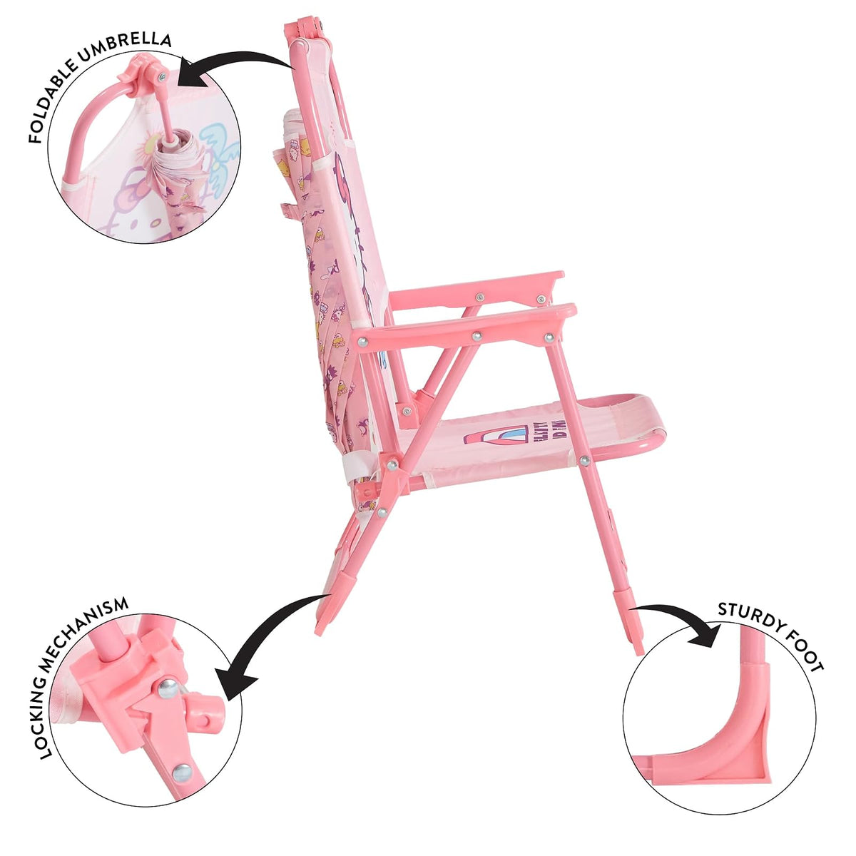 Idea Nuova Sanrio Hello Kitty - Silla de Playa Plegable para niños con sombrillas, Silla de Campamento portátil para niños a Partir de 3 años, Ligera y compacta para Playa, Campamento y Patio Trasero