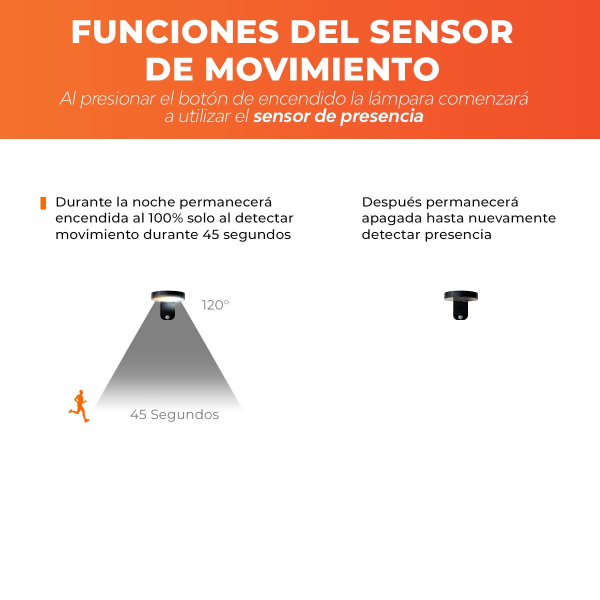Tecnolite - Lámpara Solar Arbotante LED 5 W, Luz Cálida Brillante, Sensor de Movimiento, IP44, No atenuable