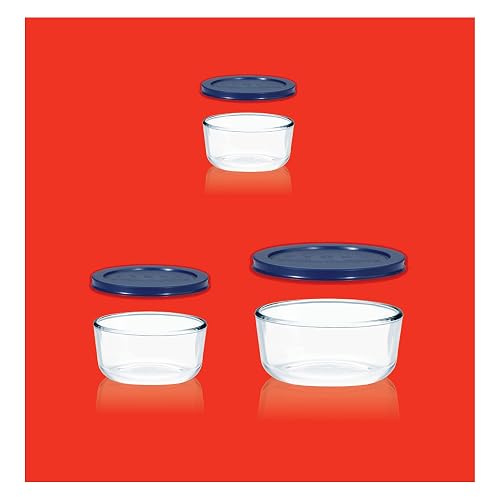 Pyrex 6010170 Juego de Refractarios Redondos para Almacenar con Tapa Negra Set de 6 Piezas, Multicolor, Large, Large