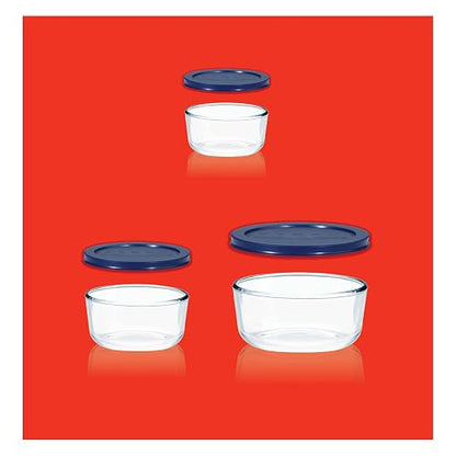 Pyrex 6010170 Juego de Refractarios Redondos para Almacenar con Tapa Negra Set de 6 Piezas, Multicolor, Large, Large