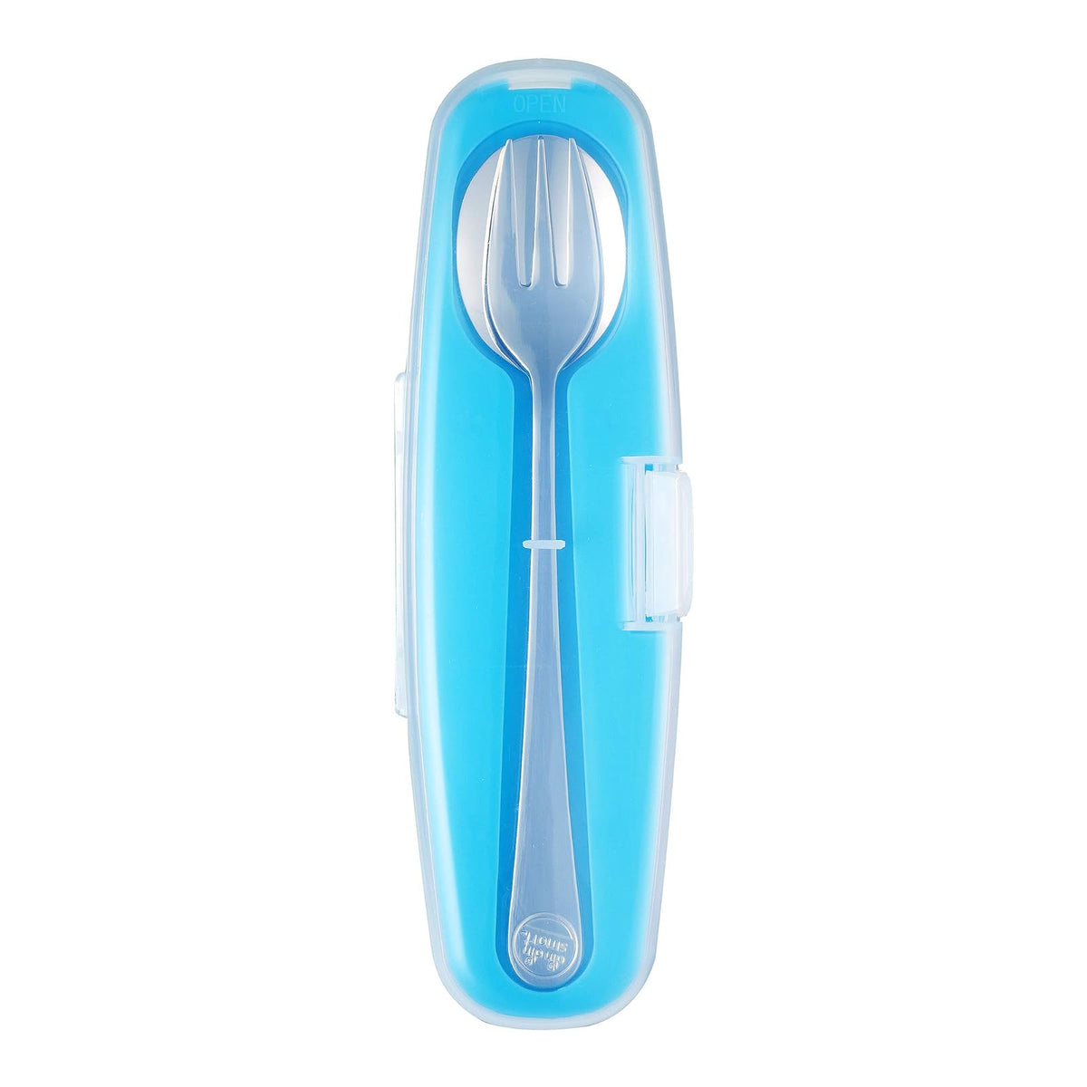 Innobaby DIN DIN Smart Cuchara y Tenedor de Acero Inoxidable con Estuche de Transporte. Juego de Utensilios para niños y niños pequeños. Sin BPA. Azul.