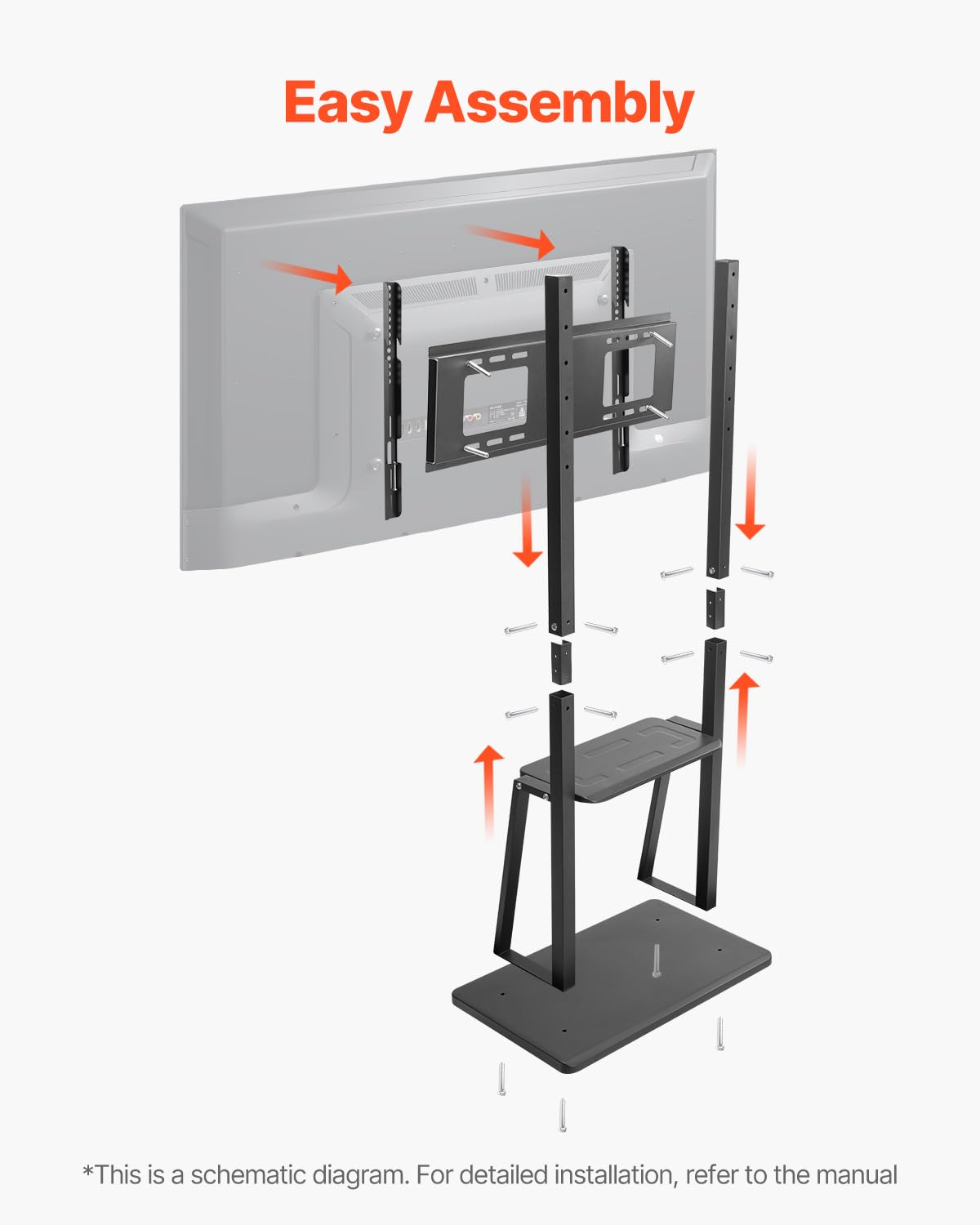 VEVOR Soporte de TV Móvil con Ruedas para Televisores de 812,8-1905 mm y hasta 68,04 kg, Soporte de Monitor Portátil de Altura Ajustable con Estante para Salón y Oficina (máx. VESA 600 x 400 mm)