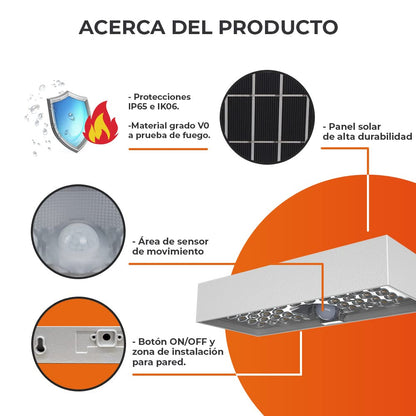 Tecnolite Lámpara Solar Arbotante LED 6W - Tecnolite, Luz de Día, Modos de Luz, Batería Integrada, Sensor de Movimiento, IP65 - IK06