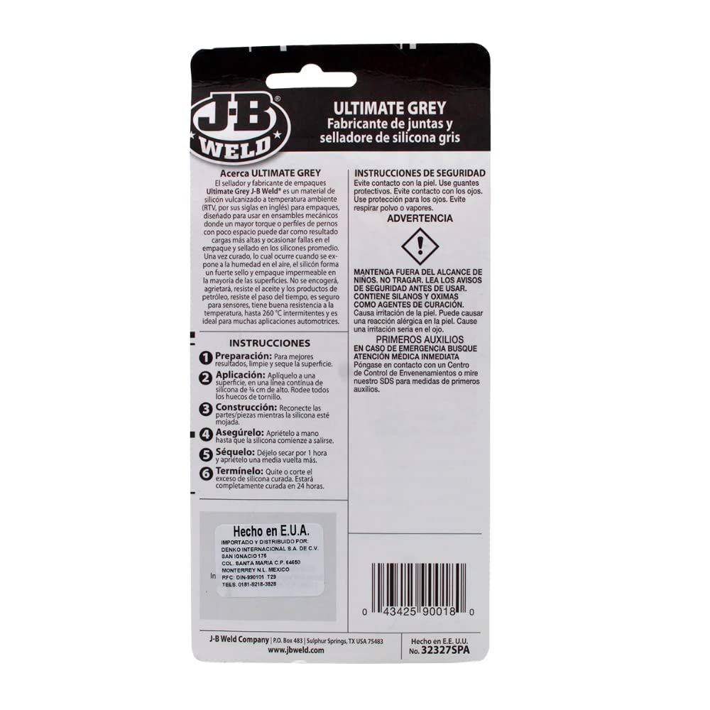 J-B Weld Junta de Siliconas y Sellador 32327SPA, 85 g, Gris
