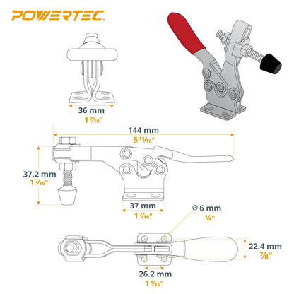 powertec - Abrazadera de palanca horizontal de liberación rápida 20327, capacidad de 300 libras, 201 B, paquete de 4