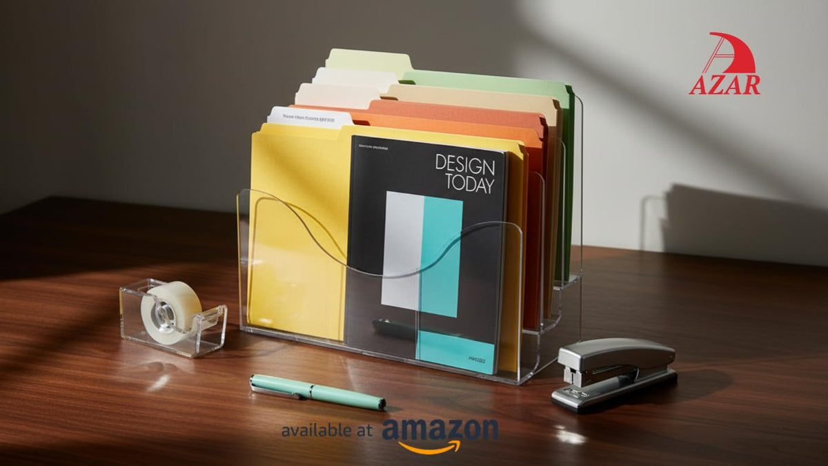 Azar Displays 250099 - Soporte organizador de pared de computadora con divisores para folletos y archivos, soporte de archivo acrílico, transparente