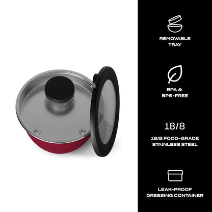 S'well - Juego de ensaladas de acero inoxidable de 64 onzas, cereza silvestre, viene con mini recipiente de 2 onzas y bandeja extraíble para organización, a prueba de fugas, fácil de limpiar, apto