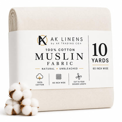 AK Trading Muselina 100% Algodón Natural sin Blanquear - 10 YARDS