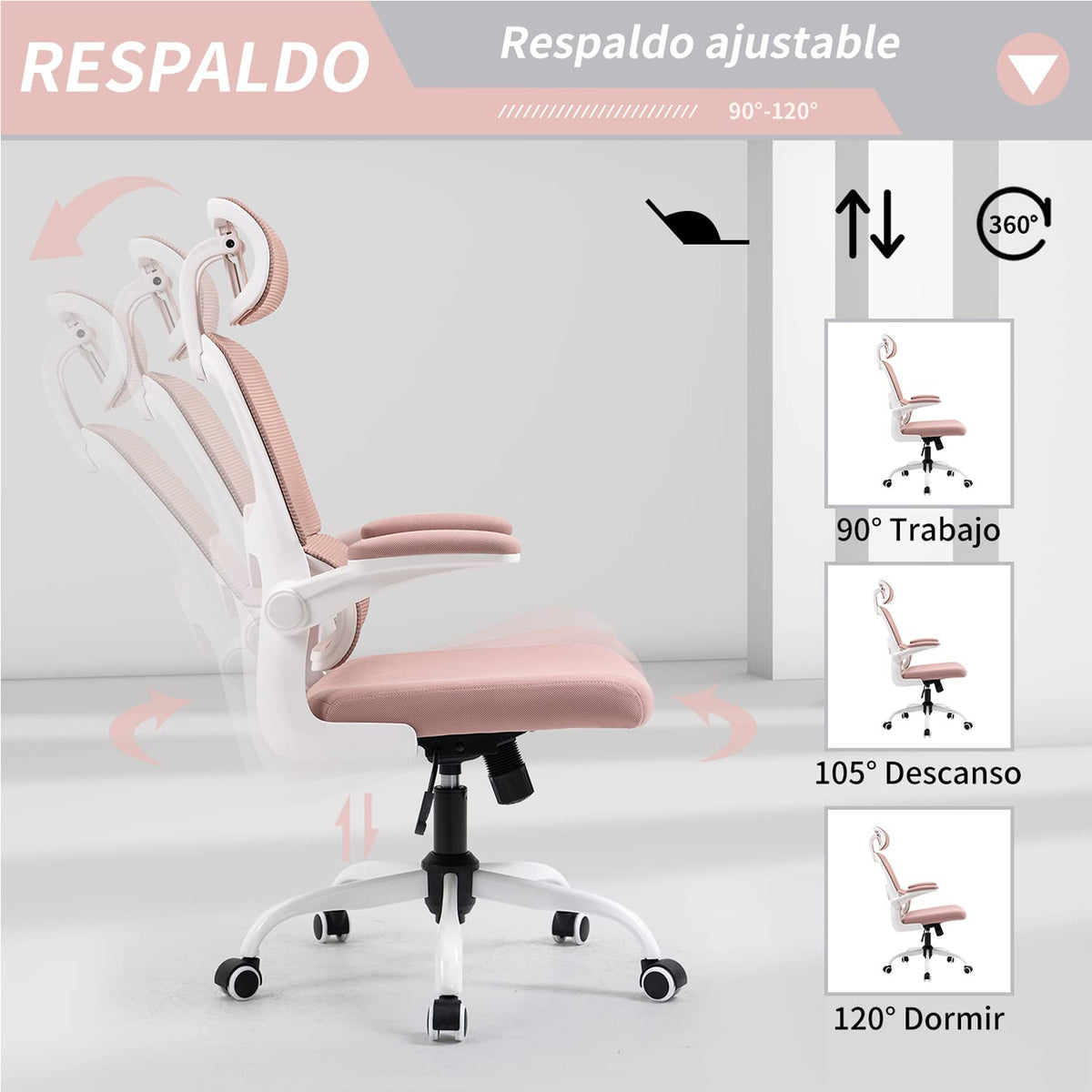 COKOS Silla Oficina ergonómica de Respaldo Alto con Soporte Lumbar Ajustable y reposacabezas Altura reclinable descansabrazos Ajustables Silla Gamer sillas para Escritorio Silla ergonomica Rosa