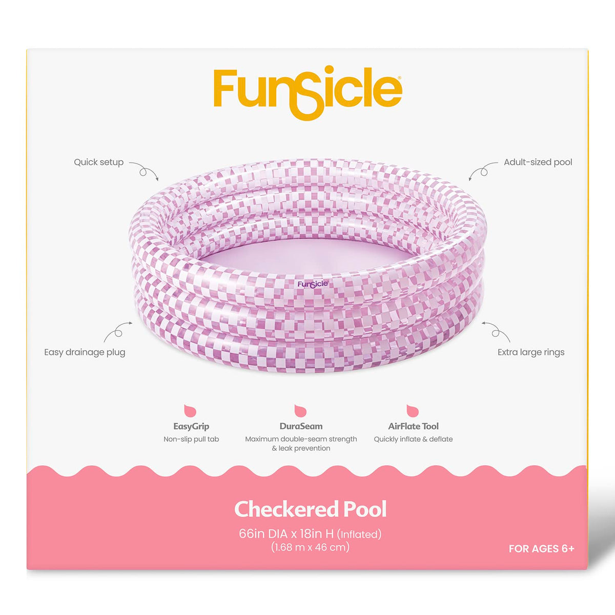 Funsicle - Piscina Inflable a Cuadros Redonda de 66 x 18 Pulgadas para Piscina sobre el Piso, tamaño Adulto