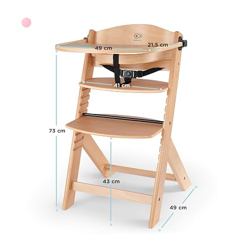 Kinderkraft ENOCK Silla Alta de Madera, Periquera Infantil, Portatil, para niños, Evolutiva silla alta, Ergonómica, Con accesorios, Barrera y Bandeja, Madera natural