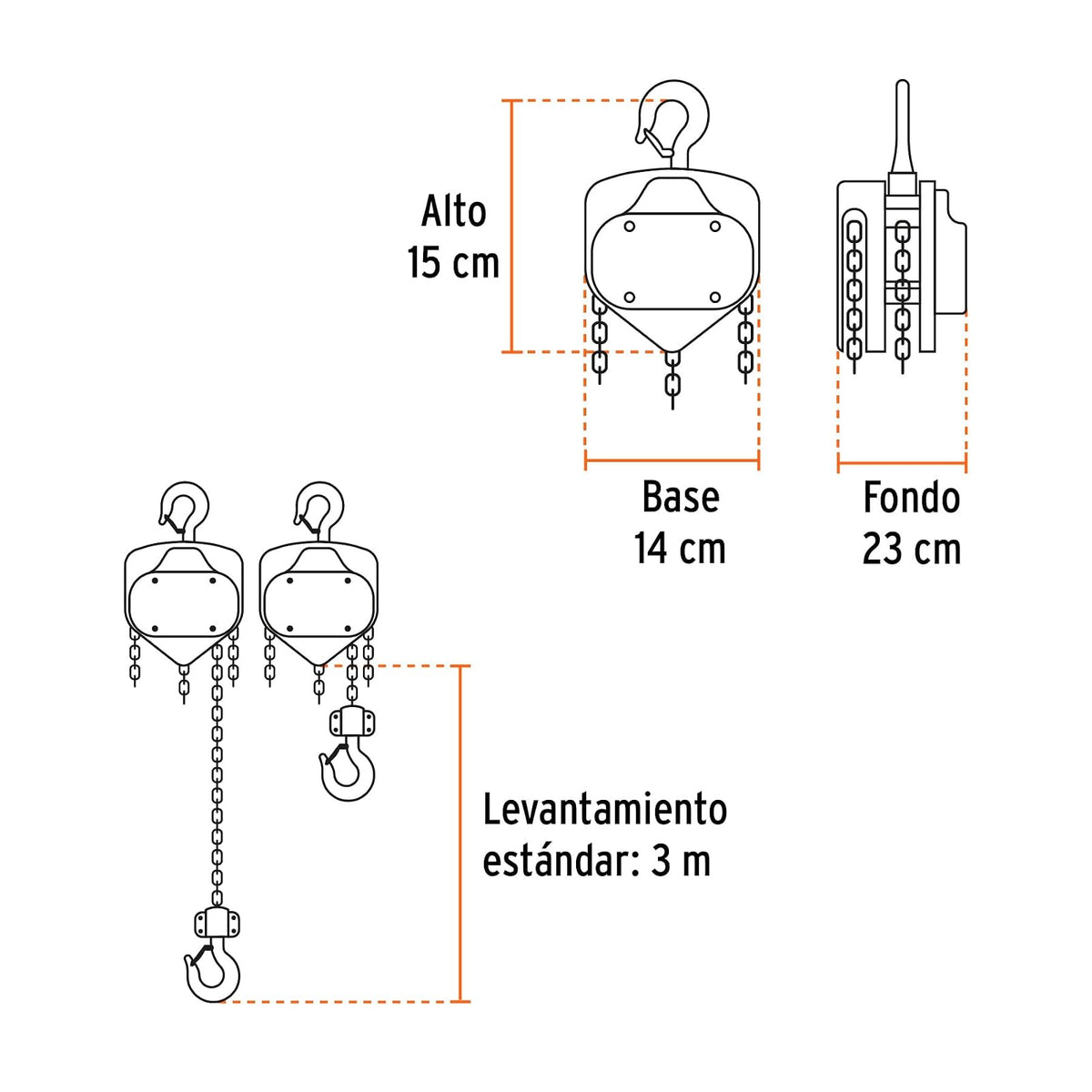 Truper POL-1/2, Polipasto de 1/2 ton, ganchos forjados en acero al cromo con giro de 360°
