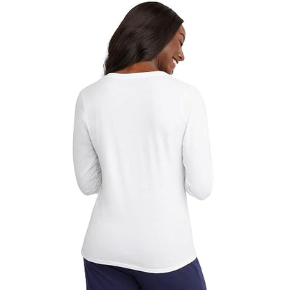 Hanes Playera de Manga Larga con Cuello en V. Camisa para Mujer