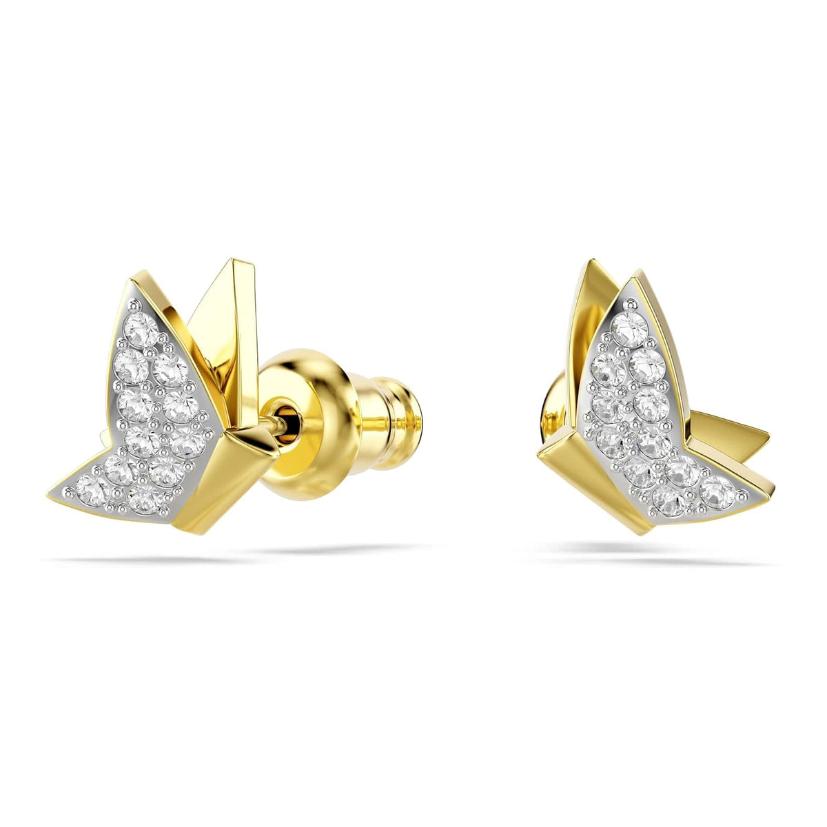 Swarovski Aretes de botón Idyllia Lilia, Mariposa, Blancos, Baño tono oro
