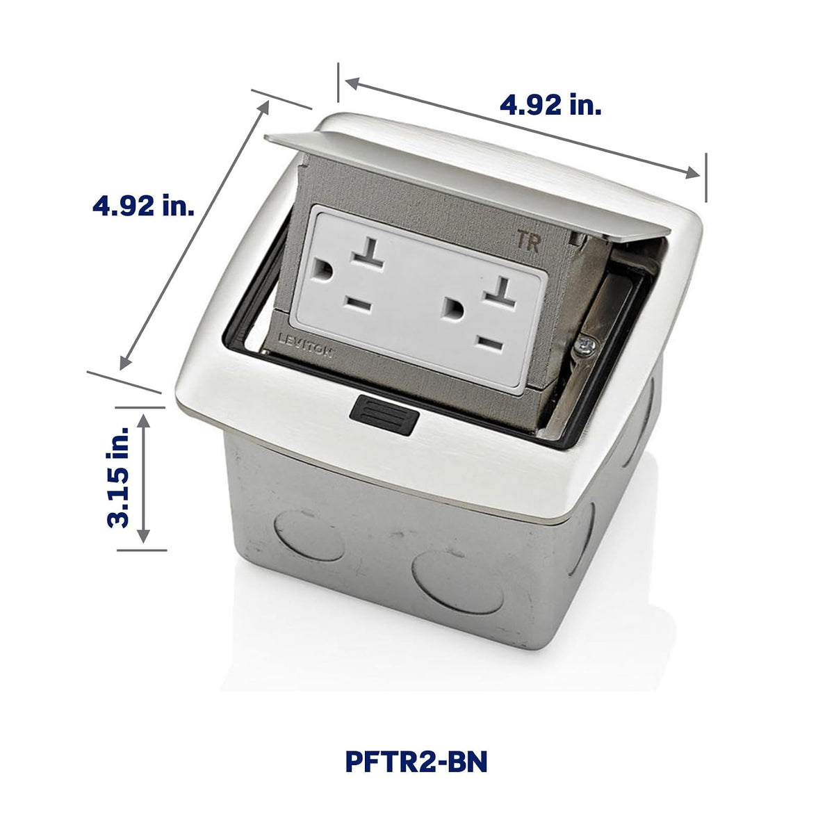 Leviton PFTR2-0BN Caja Desplegable para Piso con Receptáculo Dúplex, color Niquel