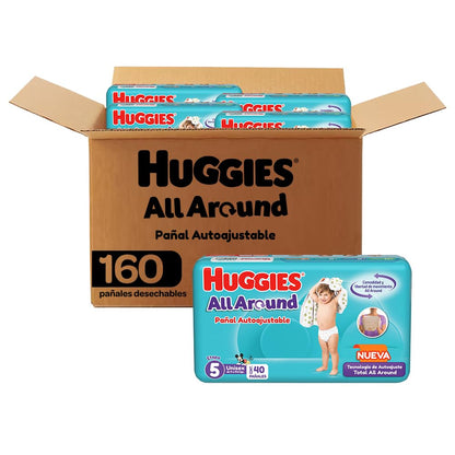 Huggies All Around Pañal Desechable para Bebé, Etapa 5 Unisex, Caja con 160 piezas, Ideal para bebés de 11 a 14.5 kg