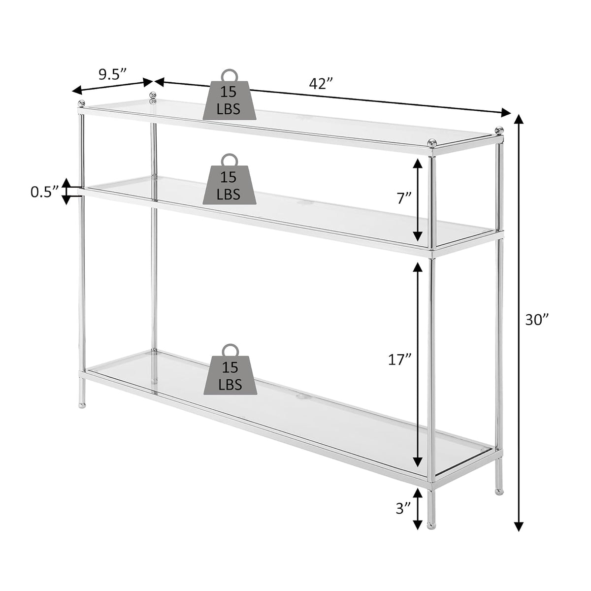 Convenience Concepts Royal Crest - Mesa Consola de Vidrio Transparente/Dorado