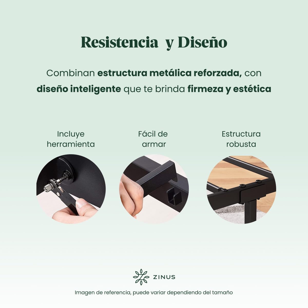Zinus Shen | Base de Cama con Cabecera Metálica con Bamboo Individual Color Negro Estilo Contemporáneo 9 Patas y Listones de Fácil Armado | Embalaje en Caja
