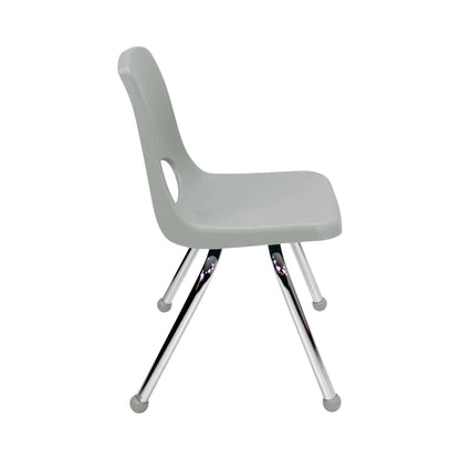 FDP - Silla escolar de 14 pulgadas, asiento apilable para estudiantes con patas de acero chapado en cromo y deslizamientos de bola; para aprendizaje en casa o aula, color gris claro (paquete de 6