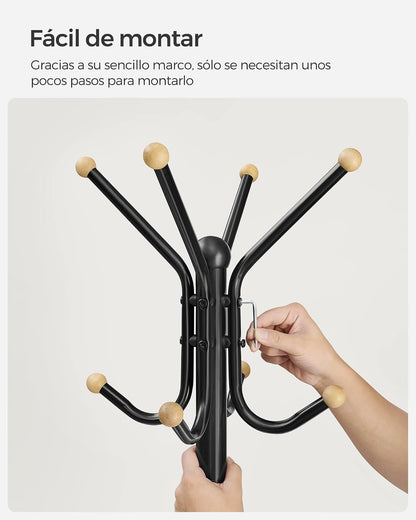 SONGMICS Perchero de Pie de Metal con 12 Ganchos y 4 Patas, Para Ropa, Sombreros y Bolsos, 56.5x56.5x180.1 cm MRCR031B01