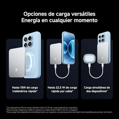 XIAOMI Ultrathin Magnetic Power Bank 5000mAh 15W, 6mm, 98g, Grafito Negro | USB Tipo C, Compatible con MagSafe para iPhone, Ligera con Carga inalámbrica, Compatible con iPhone 17/16/15/14/13/12