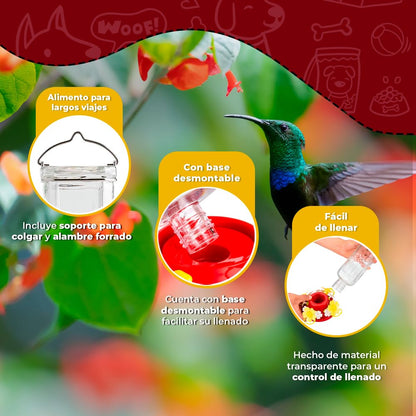 Redkite Bebedero de Vidrio Prisma para Colibrí 600 ml – Fácil de Colgar, Transparente y Resistente, Ideal para Jardín y Decoración del Hogar