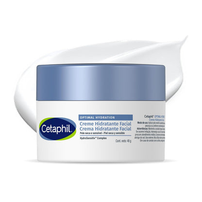 Cetaphil Optimal Hydration Crema de Día Facial Piel Sensible y Seca 48 g | Con HydroSensitiv Complex, ácido hialurónico y margarita azul, hidrata durante 48 horas, mejora la suavidad en 1 semana.