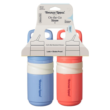 Tommee Tippee Insulated Flip Top Sporty Spill-Proof Toddler Water Bottle for 18 Months+, 11 oz, Push-to-Open Lid Helps Keep Spout Clean, Pack of 2, Blue and Red