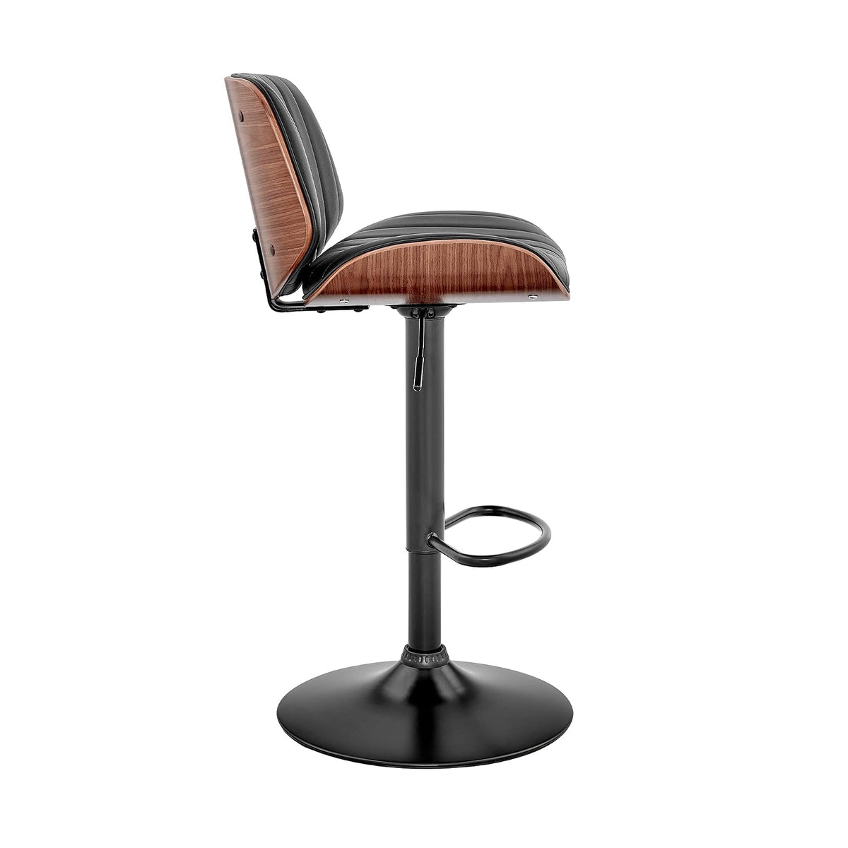 Armen Living Brock - Taburete de Bar Ajustable de Piel sintética y Madera de Nogal con Base Negra