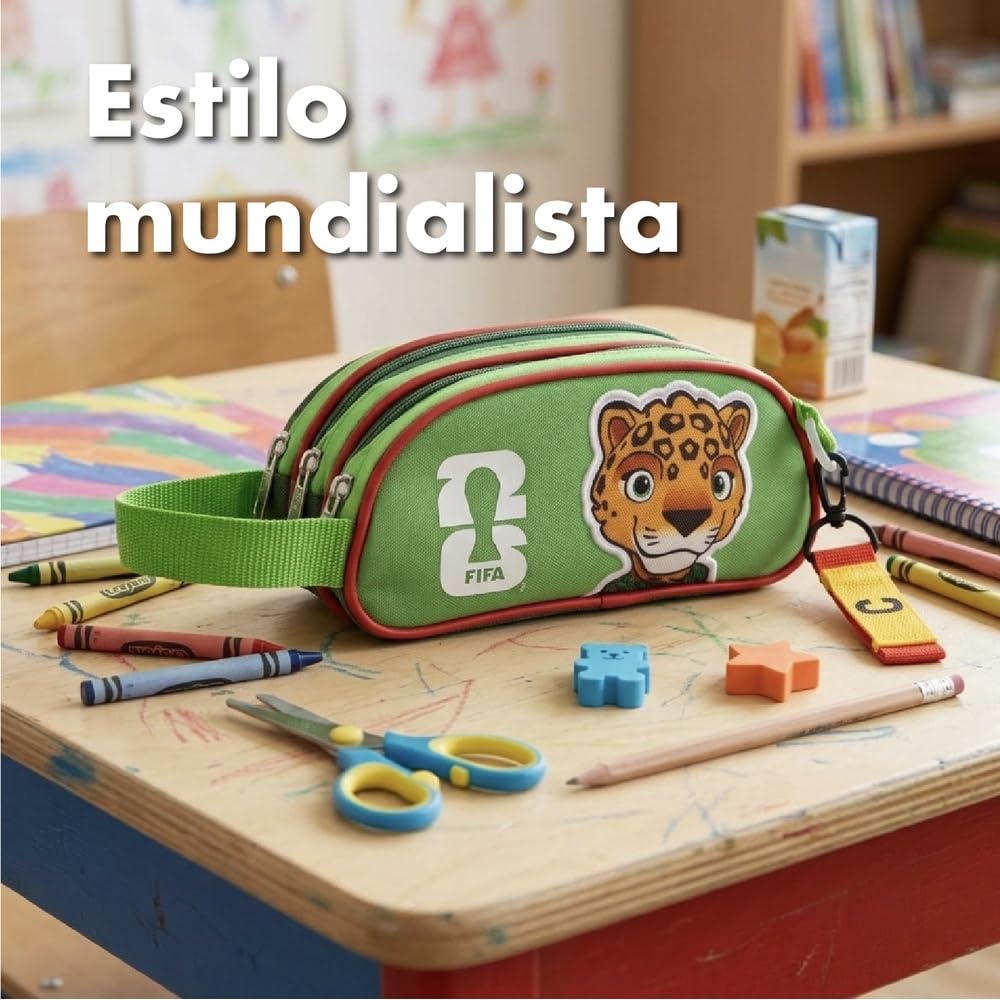Ruz Lapicera Triple Competition Marks 2026 Estuche Escolar Niño 3 Compartimentos Poliéster Resistente Infantil Verde