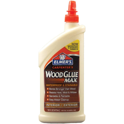 Elmer's Pegamento para Madera de Carpintero Max E7310 | Bronceado, 16 onzas, interior/exterior, resistente al agua, formula con fibras de madera