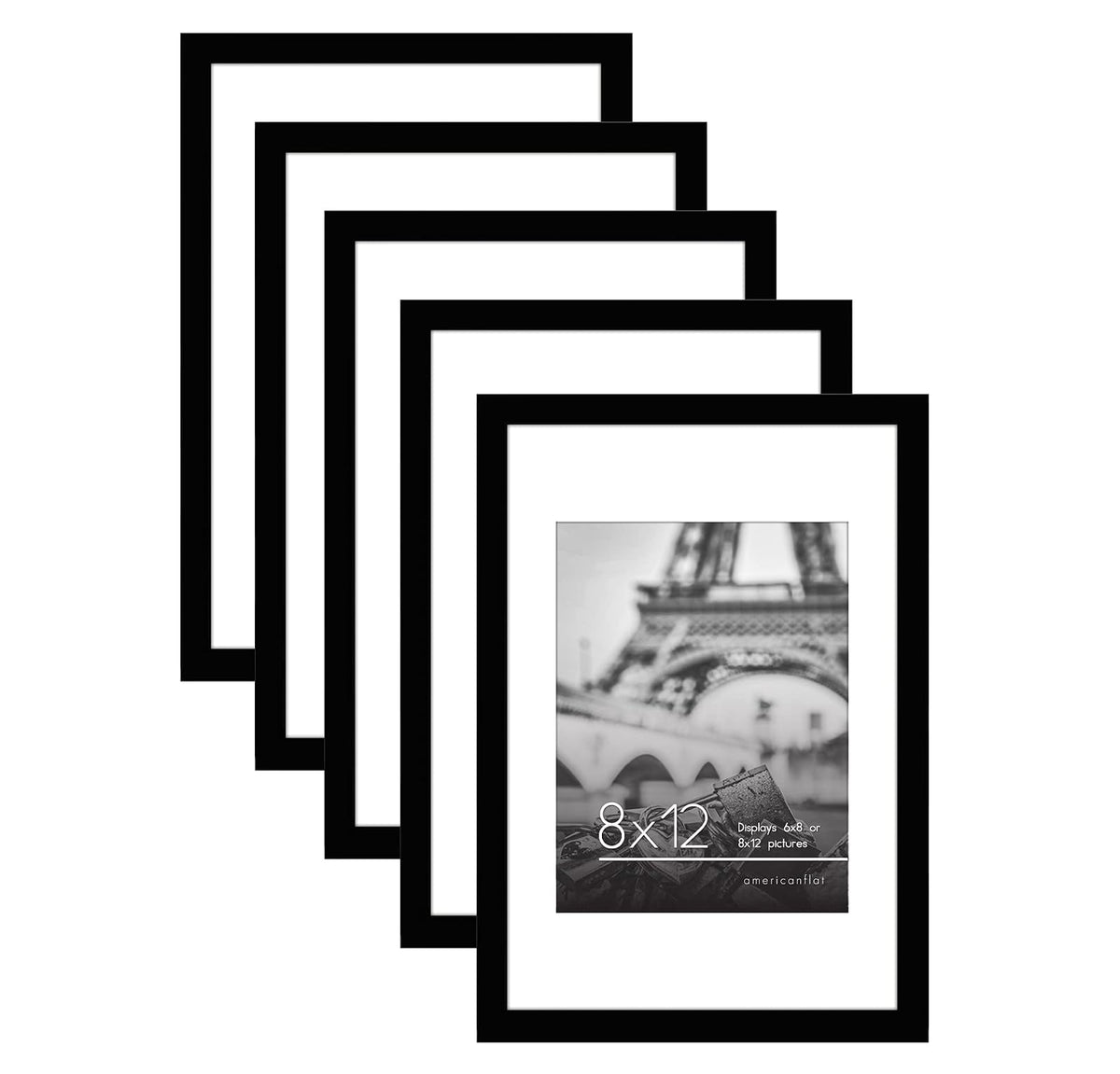 Americanflat Marco de Fotos Estilo Galería, Juego de 5 - Negro - 20.32 x 38.48 cm (8x12 pulg.)