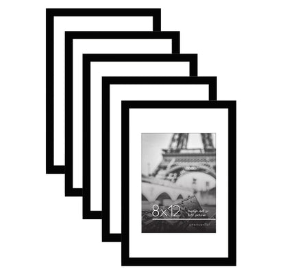 Americanflat Marco de Fotos Estilo Galería, Juego de 5 - Negro - 20.32 x 38.48 cm (8x12 pulg.)