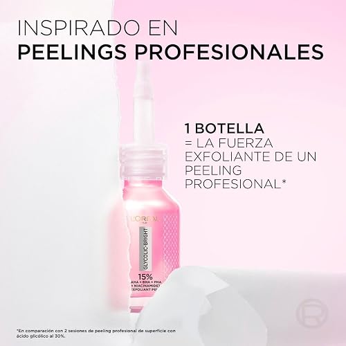 L'Oréal Paris, Glycolic Bright Peeling Exfoliante Facial Anti Manchas, Mejora la Textura y Luminosidad de la Piel, Reduce Poros Abiertos e Imperfecciones, 25 ml.