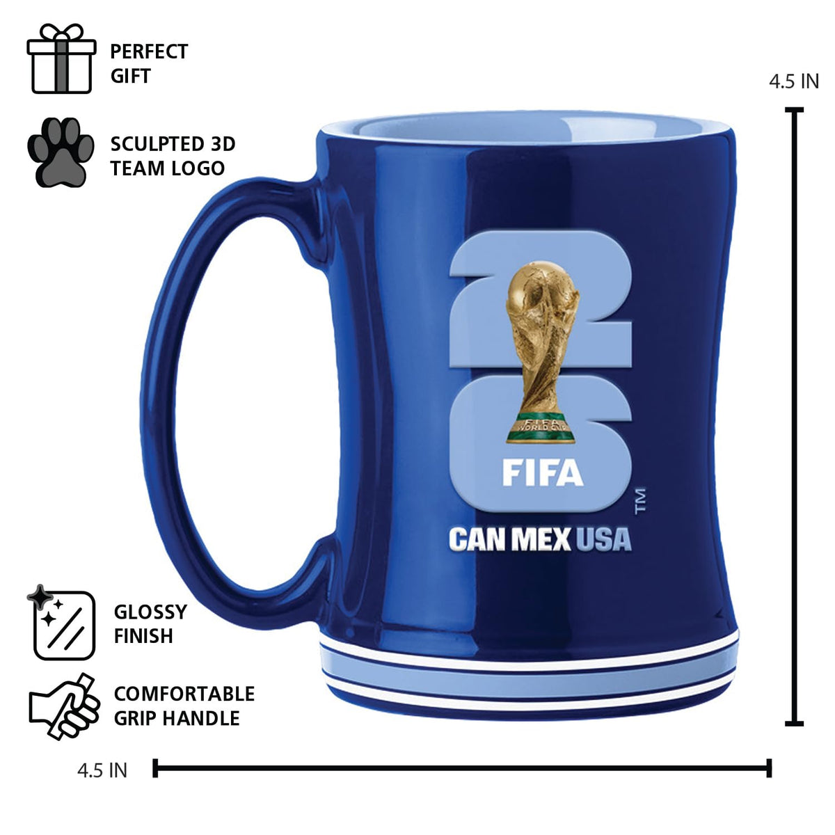 Honav United States Soccer FIFA World Cup 2026 - Taza de café esculpida de 14 onzas, taza de café de cerámica con diseño elevado, regalo perfecto para fanáticos y coleccionistas del fútbol de Estados