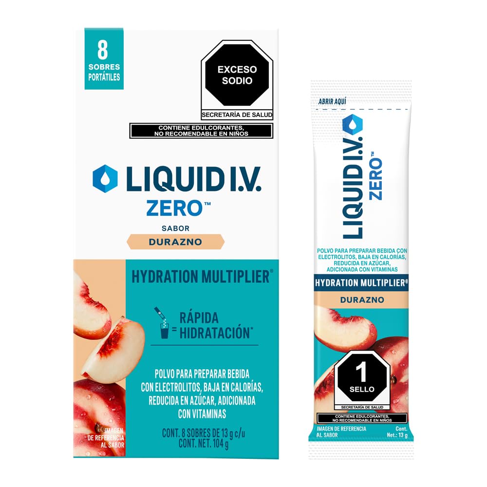 LIQUID I.V. Zero Electrolitos y Vitaminas en Polvo para preparar Bebida Hidratante sabor Durazno, 8 Sobres