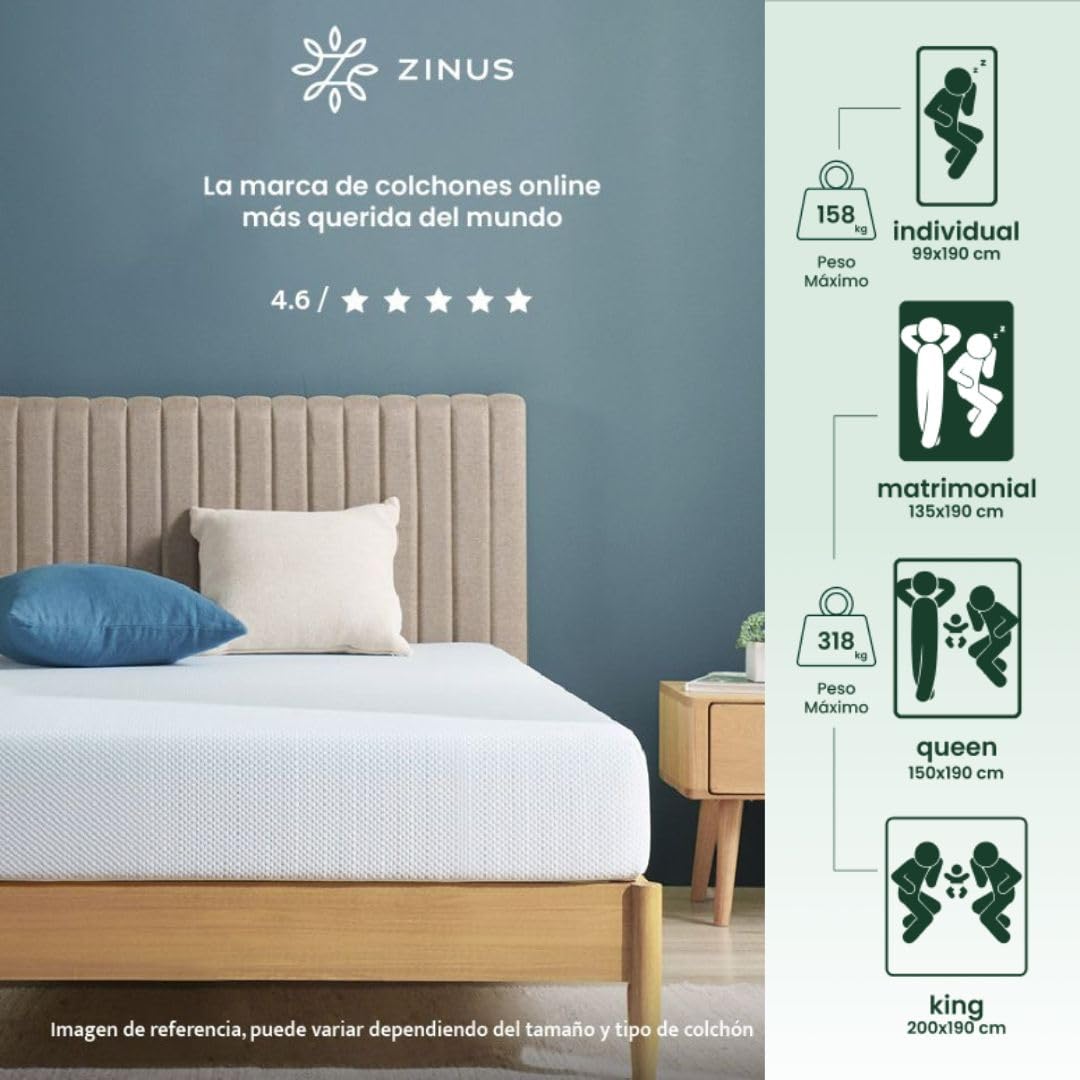 Zinus Comfort Gel | Colchón Matrimonial de Memory Foam con Gel Refrescante de 15 cm de Grosor Que amortigua la tensión en articulaciones y Columna Vertebral