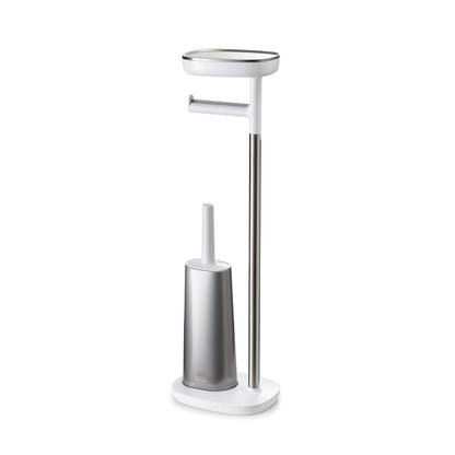 Joseph Joseph 70519 EasyStore Soporte para Papel higiénico y Cepillo de Inodoro Flexible con Estante y cajón, Acero Inoxidable