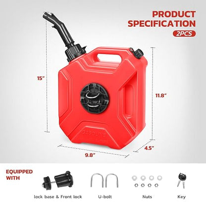 DNA MOTORING Tanque de Gasolina 1.3 GAL, 5 L para Motocicleta ATV Todoterreno con Montaje y Cerradura, Rojo, 2 Piezas TOOLS-00499
