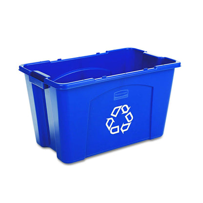 Rubbermaid Commercial Products – Caja de Reciclaje Apilable con Asas Integradas para Fácil Transporte, Bote Resistente para Interiores y Exteriores, Capacidad de 68 L, Azul FG571873BLUE