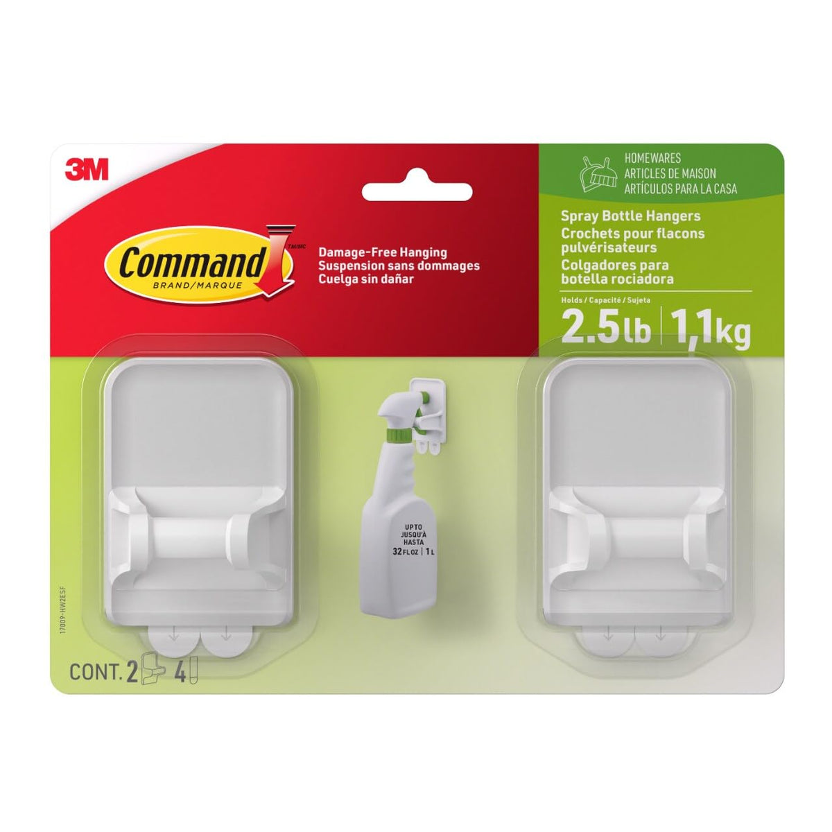 Command 17009-ES - Colgador para botella rociadora, 1 unidad, 2 tiras grandes, 2 Hangers