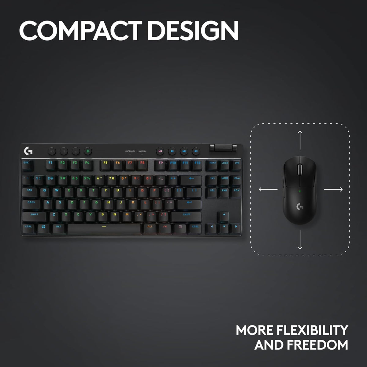 Logitech G Pro X TKL Lightspeed, Teclado inalámbrico para Juegos, ultraportable, sin sección numérica, RGB LIGHTSYNC, Teclas de PBT, interruptores con Click perceptible (GX Blue) - Negro