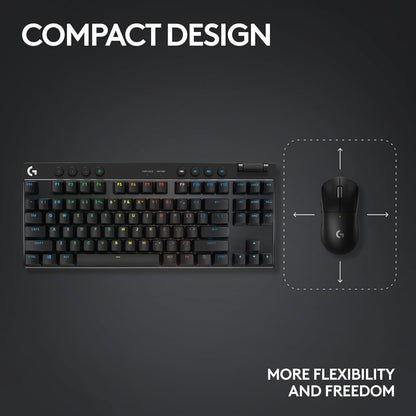 Logitech G Pro X TKL Lightspeed, Teclado inalámbrico para Juegos, ultraportable, sin sección numérica, RGB LIGHTSYNC, Teclas de PBT, interruptores con Click perceptible (GX Blue) - Negro