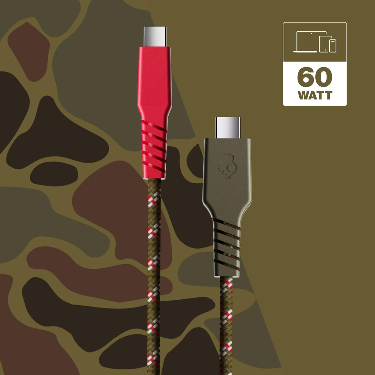 Skullcandy Line+ Cable de Carga USB-C de 60 W, Compatible con Android, Cable USB-C a USB-C de 60 W, Cargador USB-C de Carga Rápida, 6 Pies