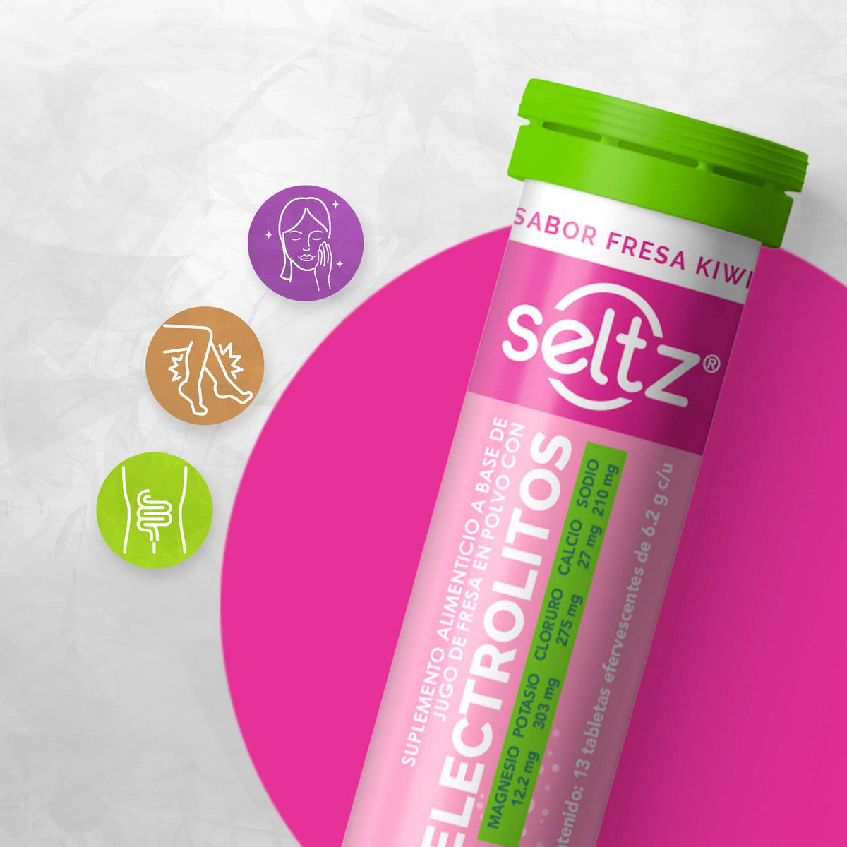 SELTZ Kit Electrolitos Tableta Efervescente, Sabores fresa kiwi más lima limón, 26 Tabletas, 2 Pack