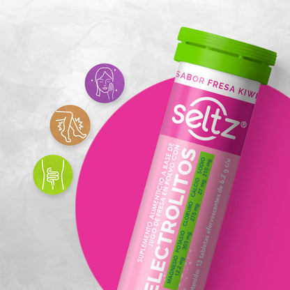 SELTZ Kit Electrolitos Tableta Efervescente, Sabores fresa kiwi más lima limón, 26 Tabletas, 2 Pack